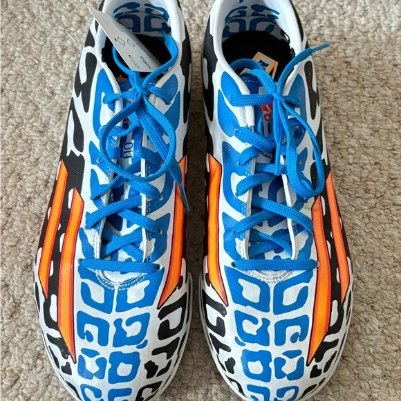 Adidas Messi Blue and Orange Patterned Cleats Mens Size 10 - Picture 2 of 5